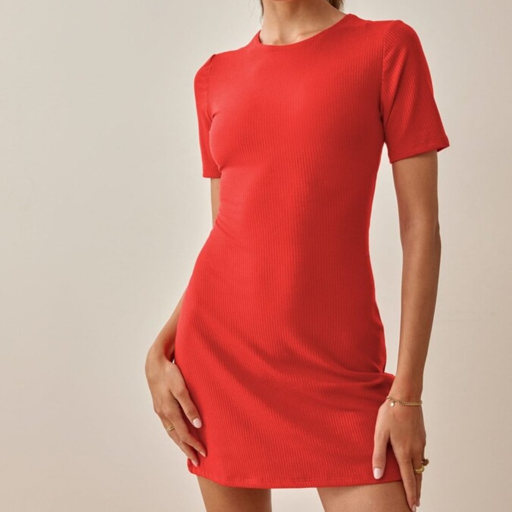 Reformation Kendy Dress (Tomato) Size S